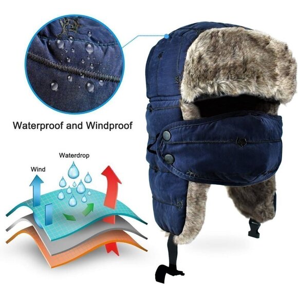 Unisex Trooper Trapper Hat  Bomber Hat with Windproof Mask for Skiing - Picture 4 of 5